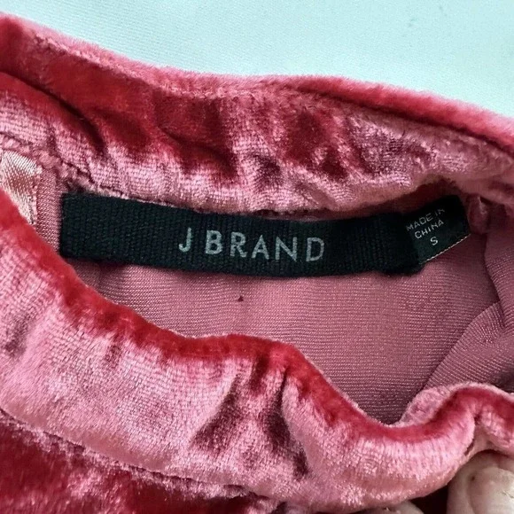 J Brand Velvet Key Hole Blouse Top Size S Red Flutter Sleeve High Neck - Picture 6 of 12
